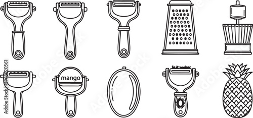 Simple line art illustrations of common kitchen and dining items Vector