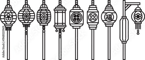 Traditional japanese wind chimes with intricate designs and symbols Vector