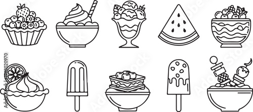 A collection of simple line drawings featuring various hats and headwear Vector