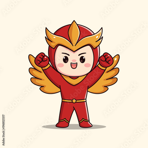 Cute Superhero Bird Mascot Red Costume Character Illustration