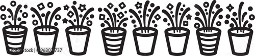 A row of black vases with intricate patterns set against a white background Vector