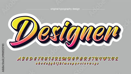 A colorful typography design featuring the word Designer with alphabet letters