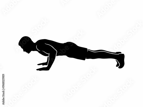 Man doing push up exercise silhouette isolated on white background