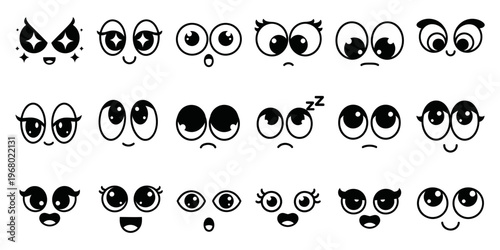 Cute eye area vector icon set dengan desain simpel, ekspresif, cocok untuk UI, stiker, dan ilustrasi modern