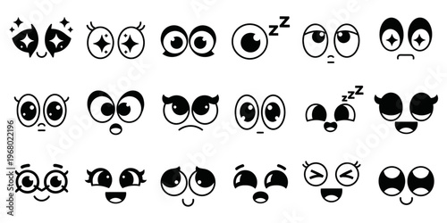 Set ikon area mata lucu bergaya vektor, minimalis dan ekspresif, ideal untuk desain UI, stiker, dan grafis kreatif