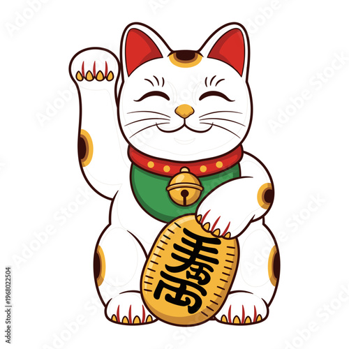 Maneki-Neko waving cat figurine isolated on transparent background
