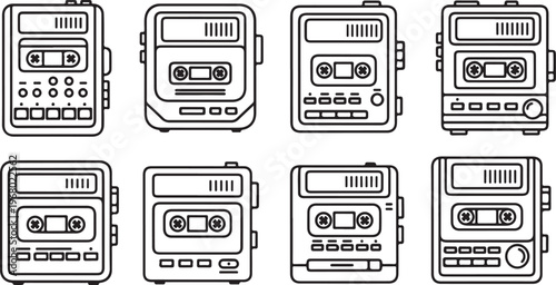 Illustrations of different remote control units showing varied button patterns Vector