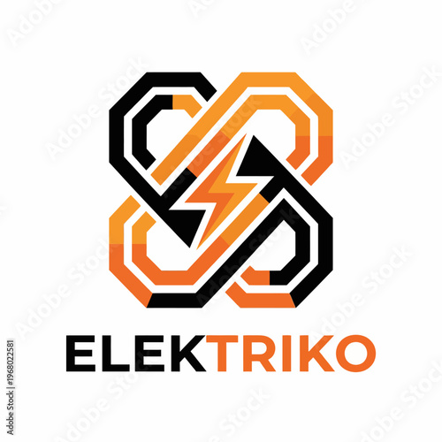 This creative graphic depicts the 'ElekTriko' logo, characterized by interlocking shapes and vibrant orange accents, symbolizing energy and modernity in design.