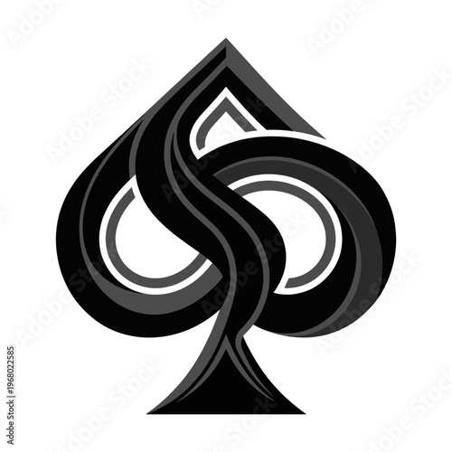This minimalist illustration features an abstract design of a spade symbol, showcasing flowing lines in black and gray colors that evoke a sense of sophistication.