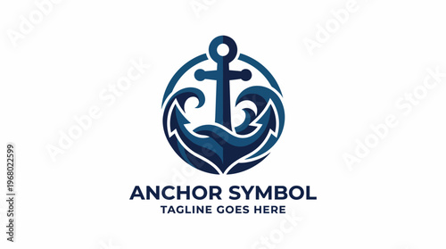 This logo design features an anchor symbol encircled by stylized waves, representing maritime themes of strength, stability, and adventure in a harmonious layout.