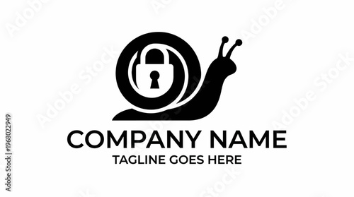 This logo features a sleek snail design wrapped around a circular lock, representing security and uniqueness, ideal for tech or security companies aiming for a modern aesthetic.