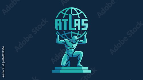 An artistic portrayal of a muscular Atlas figure supporting the globe, symbolizing strength and responsibility, perfect for fitness, international, or inspirational branding efforts.