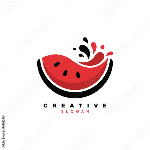 A whimsical logo featuring a juicy slice of watermelon with splashes, conveying fun and freshness, ideal for food businesses, summer events, or refreshing beverage brands.