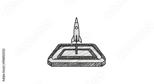 Black and white illustration of a rocket.