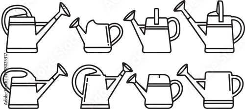 Black and white line drawing of a series of chairs with unique designs and features Vector