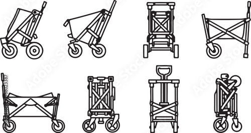 A collection of various antique bicycles and tricycles from the 19th century Vector