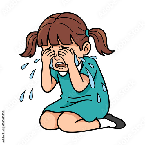 Crying girl with tears isolated on transparent background