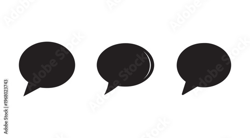 Three black speech bubbles with and without highlights on a white background for chat and dialogue  various shapes and styles for comments and conversations