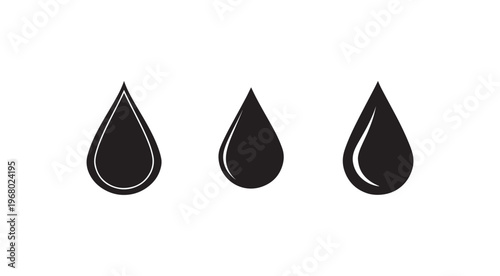 Three black teardrop shapes with shiny effect  isolated on white background