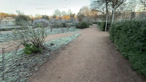 Wallpaper Mural A quiet morning walk reveals frost-covered lawns and dormant rose bushes. The cold, crisp air brings a sense of stillness to the winding garden paths as the sun begins to rise. Torontodigital.ca