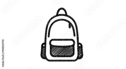A simple line drawing of a backpack.