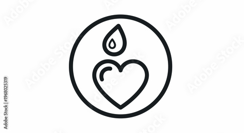 A line drawing of a heart with a water droplet.