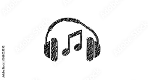 Headphones with musical note logo symbol.
