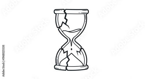 Cracked hourglass on white background.