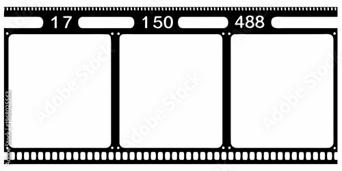 Black and white film strip with numbers and blank frames displayed
