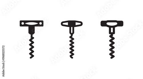 Three black wine bottle corkscrew openers with different designs and spiral ends  wine accessories