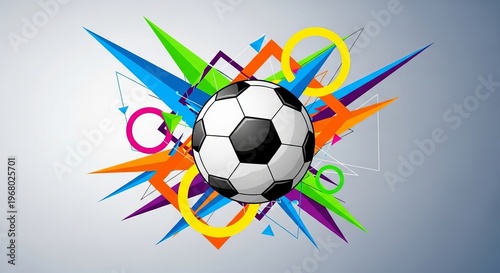 Soccer ball, colorful abstract background, sports graphic design, vibrant illustration
