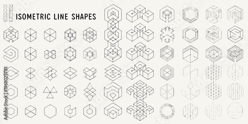 Collection of various isometric line shapes and geometric designs