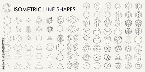 Isometric line shapes and geometric patterns in a monochromatic design