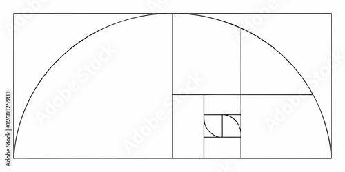 Golden ratio illustration depicting a sequence of nested squares and arcs