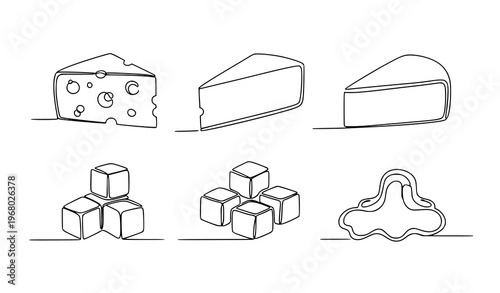 One line drawing cheese doodle icons food dairy slice collection vector illustration