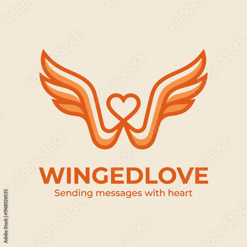 A beautifully designed logo combining wings and a heart, symbolizing love and connection, perfect for a messaging service or platform focused on heartfelt communication.