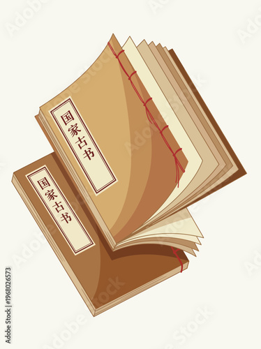 This illustration features a stack of ancient bound books, showcasing traditional craftsmanship and literary history, an inviting depiction for any reader or researcher.