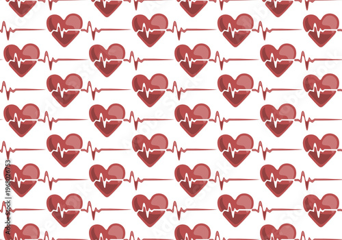 Seamless background with heart and cardiogram.