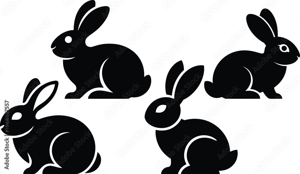 Fototapeta premium Cute black bunny cartoon illustration with long ears and playful style perfect for Easter theme