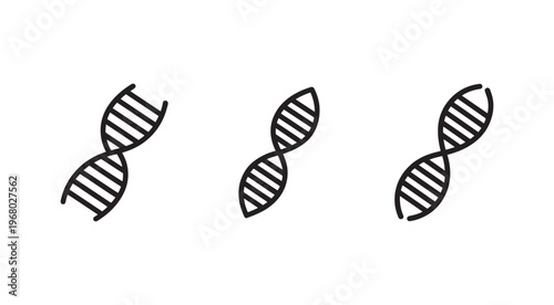 Three dna double helix structures in different positions  genetic symbols  biology icons