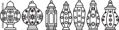 Collection of ornate decorative lanterns with intricate floral and geometric designs Vector
