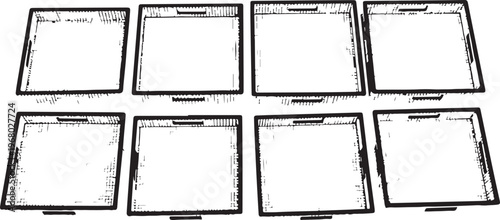 Black wire mesh panels arranged on a white background in two rows Vector