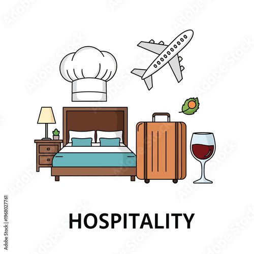 Travelers enjoy hospitality with chef hat on bed and wine