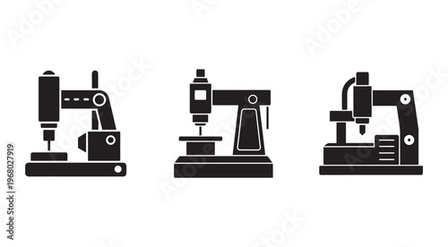 Three industrial machines for manufacturing and fabrication processes  industrial equipment  factory tools