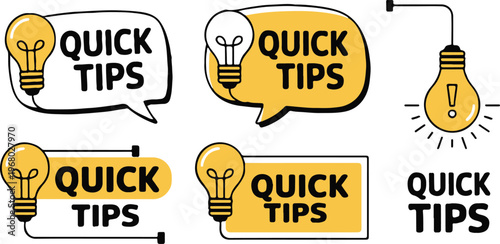 Billede på lærred tips quick tips lightbulb idea badge speechbox label vector icon set v