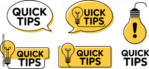 tips quick tips speechbubble lightbulb icons vector set for guides pro