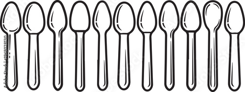 Black and white illustration of a row of stylized chairs Vector