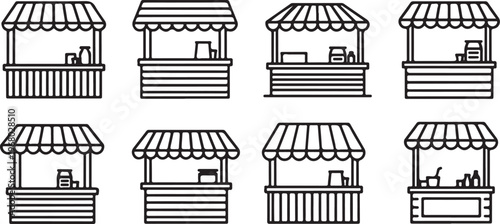 A collection of eight distinct bar stool designs with wooden seats and metal frames Vector