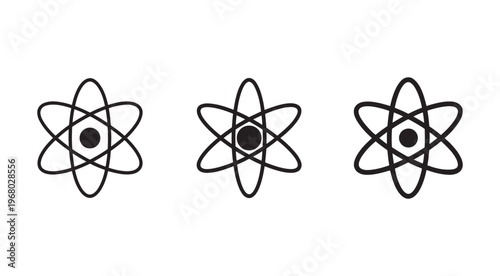 Three simple atomic structure symbols with orbiting electrons and nucleus  science and chemistry concept