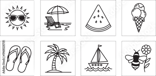 A collection of diverse mushrooms and fungi drawn in a simple line art style Vector